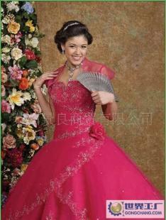 加工婚紗定做婚紗高檔婚紗禮服 粉紅色歐根紗繡花珠繡蓬蓬裙_二手設備轉讓_世界工廠網中國產品信息庫