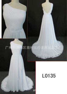 批發采購婚紗、禮服-禮服批發 婚紗 L0135婚紗禮服 雪紡 婚紗 斜肩雪紡婚紗.